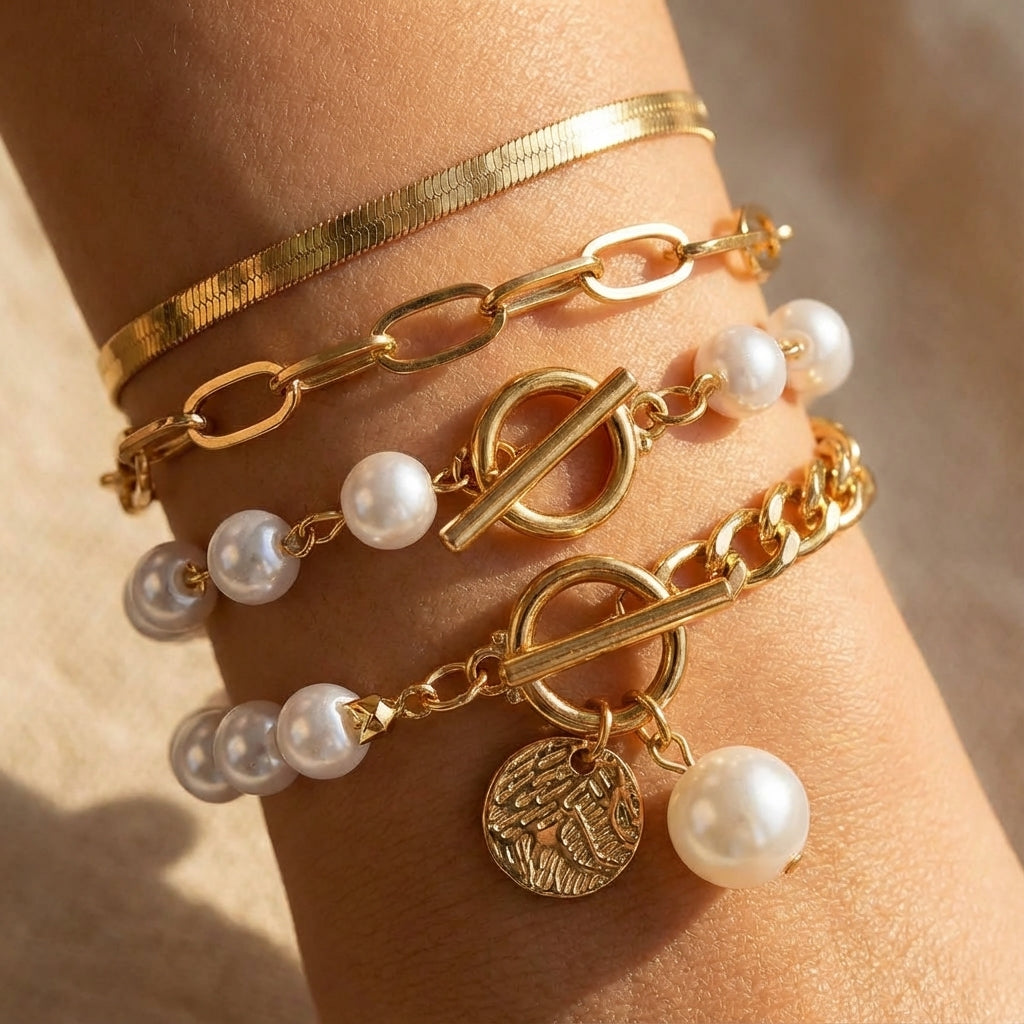 Luxe Gelaagde Parelarmband Set